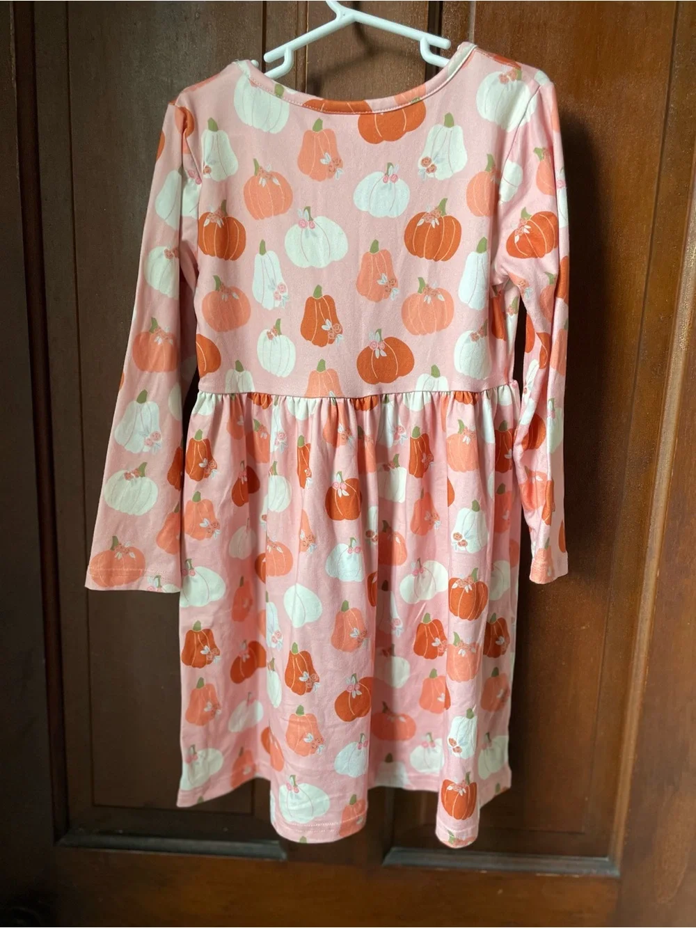 girls 7-8 long sleeve pink dress with pumpkins